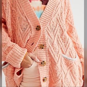 Free People Sweaters | Free People Montana Cable Knit Cardi Cardigan Sweater | Color: Orange/Pink | Size: XL | Mtrandy88's Closet